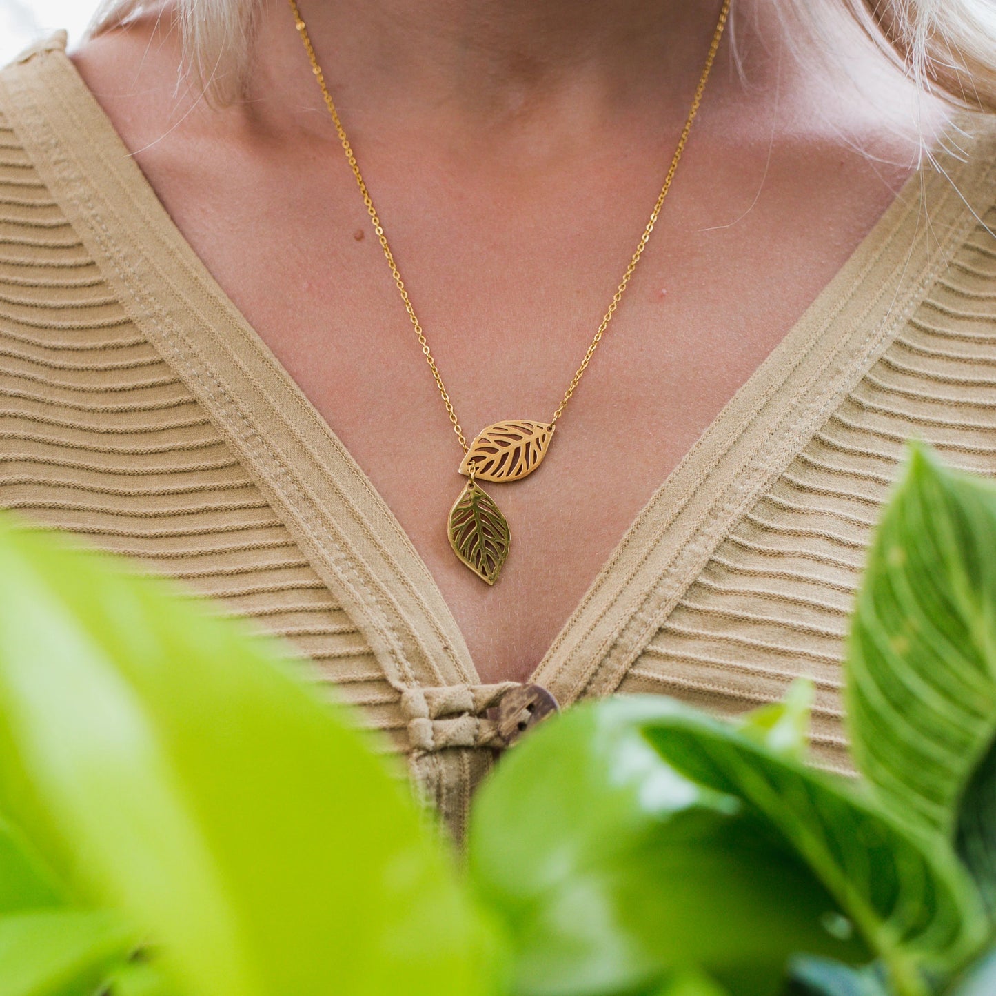 Calathea Double Leaf Necklace