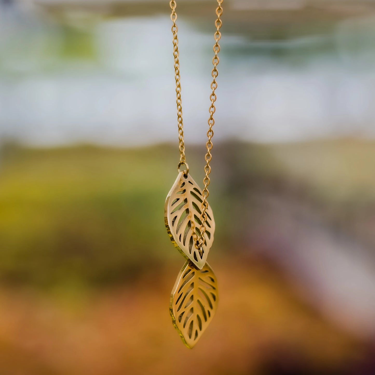 Calathea Double Leaf Necklace and Earring Set