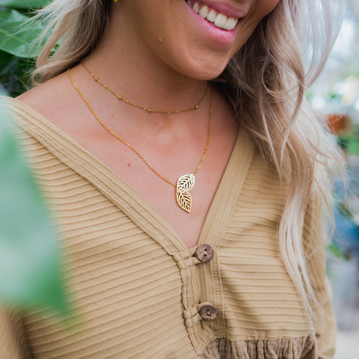 Calathea Double Leaf Necklace