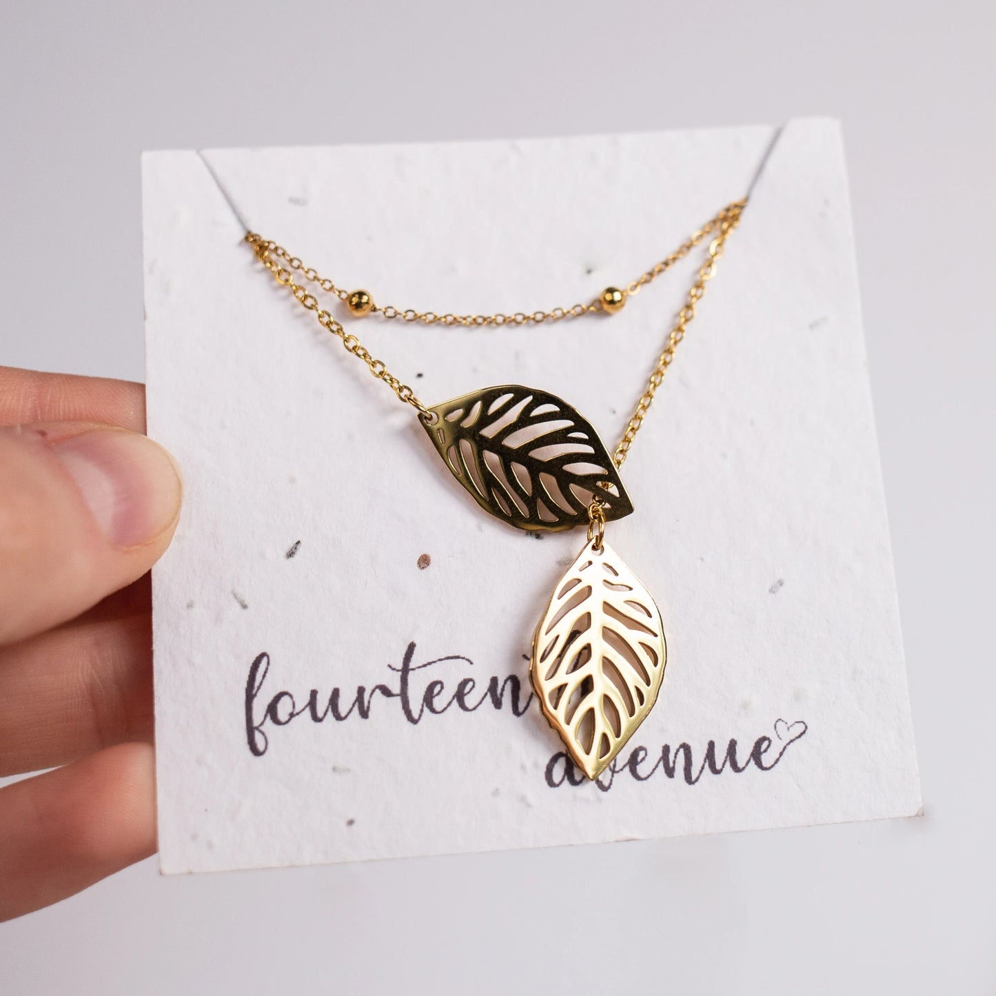 Calathea Double Leaf Necklace with Beaded Stack Necklace Set