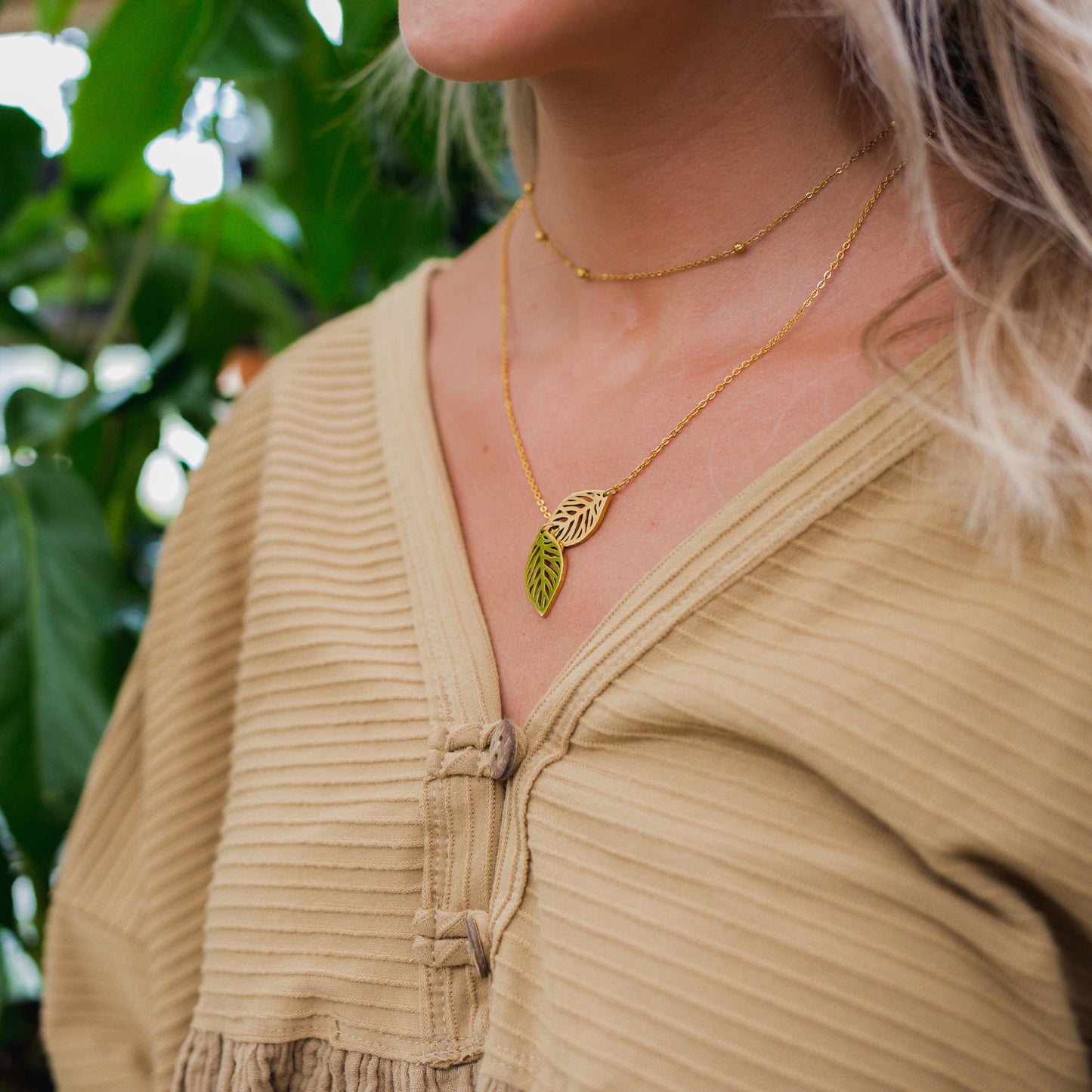 Calathea Double Leaf Necklace