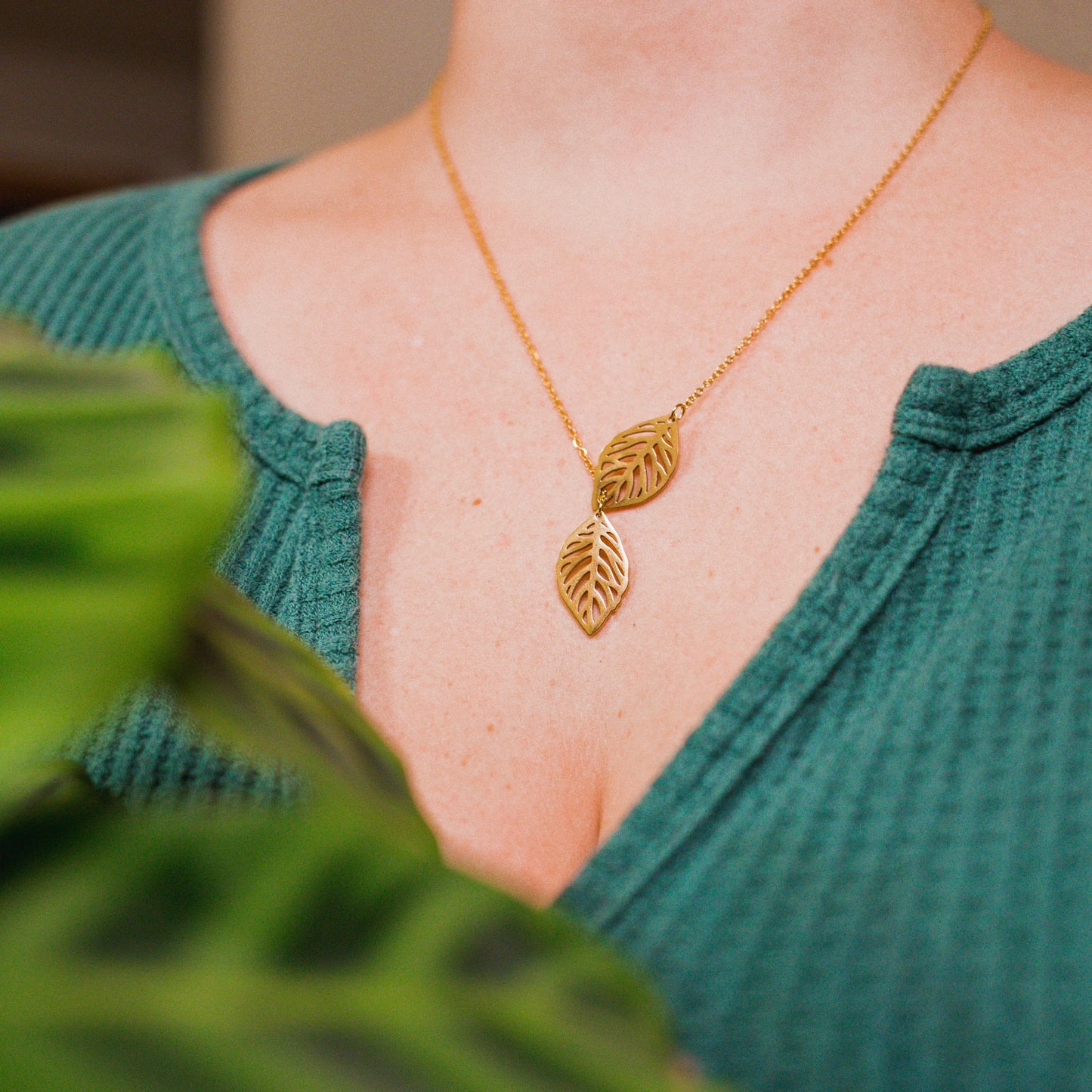 Calathea Double Leaf Necklace